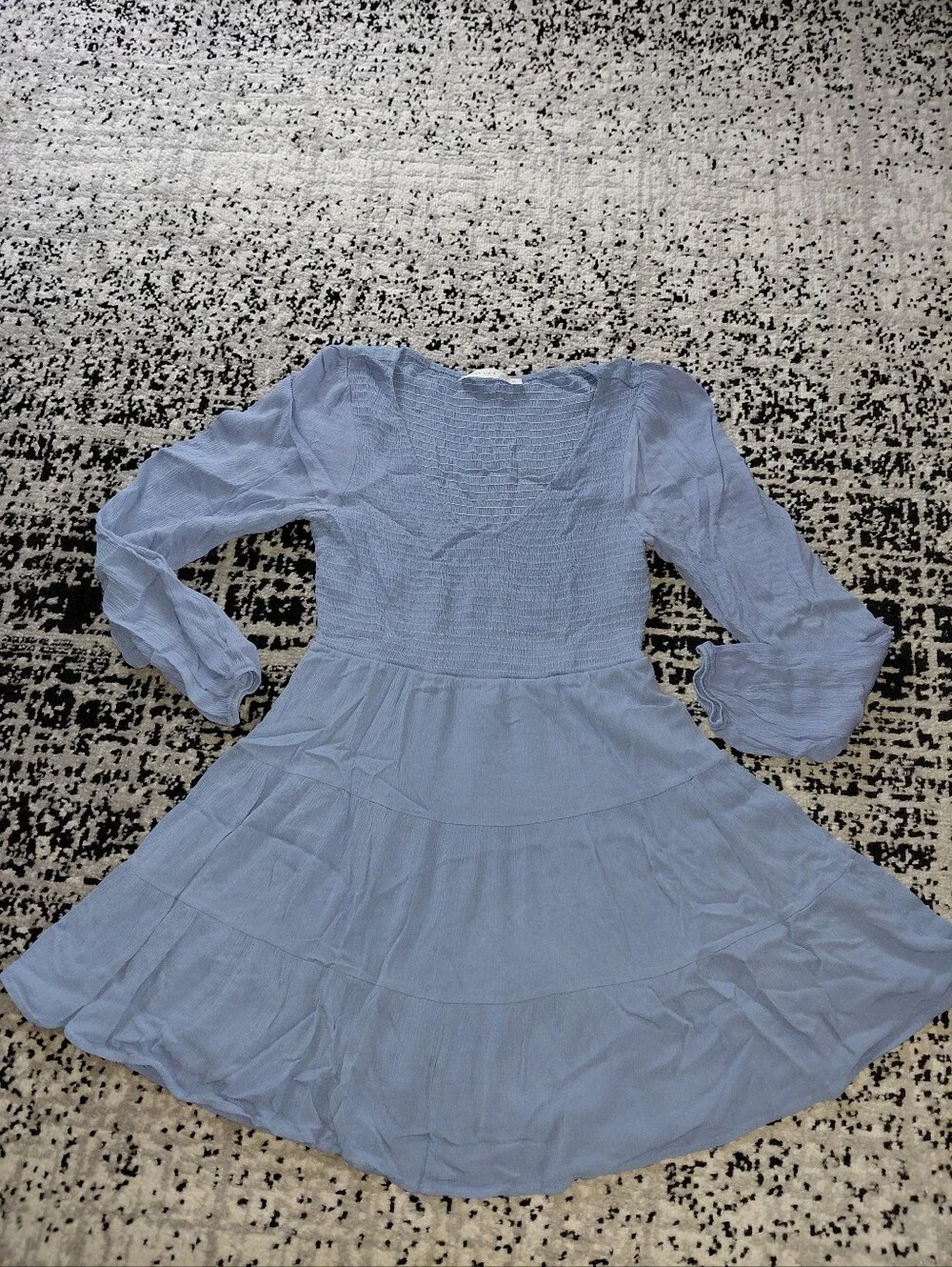 Altar'd State Dress M NWOT Blue Smocked Boho Mini Tiered Long Sleeve CC - Picture 6 of 13